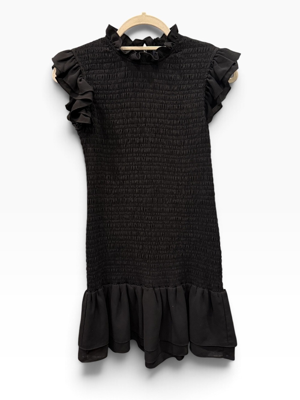 Black Ruffle Sleeve Smocked Dress